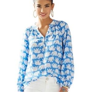 NWT 🦄 LILLY PULITZER ELSA TOP SILK BAY BLUE TUSK IN SUN RARE 🦄